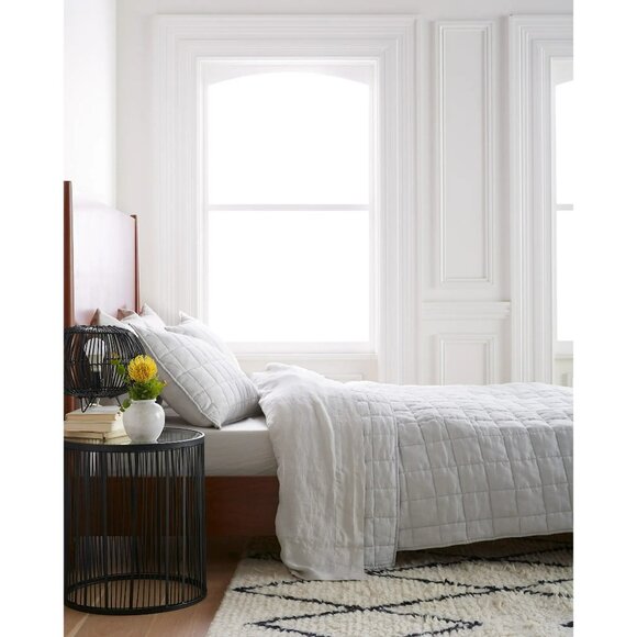 NWOT Quince European Linen Box Quilted Sham Set 2 Light Grey King 20"x36" Bed - Picture 4 of 5